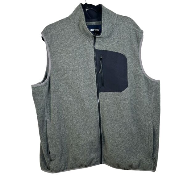Lands' End Grey Fleece Full Zip Vest Men's Size XXL (50-52) - Picture 1 of 4